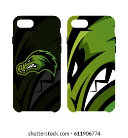 Furious alligator head sport vector logo concept smart phone case isolated on white background. Modern predator team badge design. Premium quality wild animal artwork cell phone cover illustration.