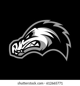 Furious alligator head sport vector logo concept isolated on dark background. Professional team predator badge modern design. Premium quality wild animal t-shirt tee print illustration.