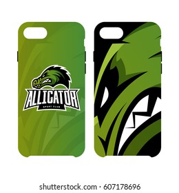 Furious alligator sport vector logo concept smart phone case isolated on white background. Modern predator team badge design. Premium quality wild animal artwork cell phone cover illustration.