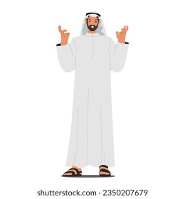 Furious Arab Muslim Businessman Character Displays Intense Frustration, Driven By His Cultural Background And Strong Emotions In A Professional Setting. Cartoon People Vector Illustration