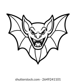 cabeça de morcego furioso em orelhas de estilo vampiro e fang esboço versão dois em fundo branco Vetor ilustração