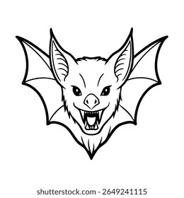 cabeça de morcego furioso em orelhas de estilo vampiro e fang esboço versão um sobre fundo branco Vetor ilustração