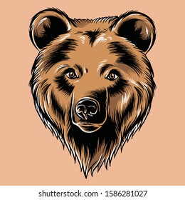 Furious bear head. Bear silhouette. Tattoo art style.