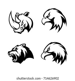 Furious bear, rhino, eagle vector logo concept set isolated on white background. Street wear mascot sport team badge design. Premium quality wild animal emblem t-shirt tee print illustration.