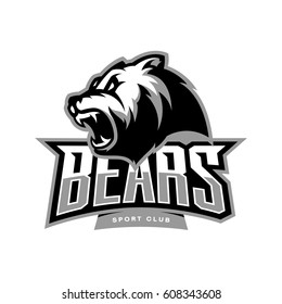 Furious bear sport vector logo concept isolated on white background. Modern predator professional team badge design. Premium quality wild animal t-shirt tee print illustration.