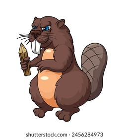 The Furious Beaver Cartoon, Isolated on White Background, Vector Illustration