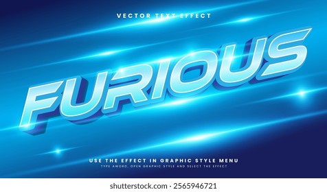 Furious blue Neon Color 3D editable Text Effect with lighting style