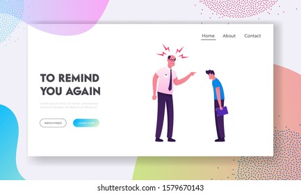Furious Boss Yelling at Office Employee Website Landing Page. Worker Businessman in Stress Situation with Angry Director Shouting on him at Work Web Page Banner. Cartoon Flat Vector Illustration