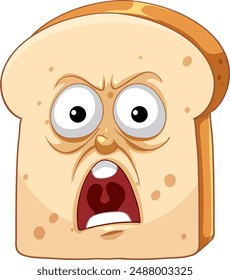 A furious bread slice with expressive eyes