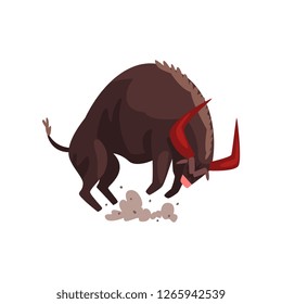 Furious bull, bullfighting, corrida performance vector Illustration on a white background