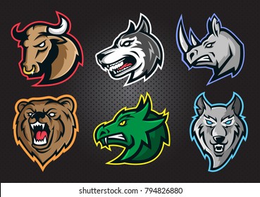 Furious bull, dog, rhino, bear, dragon, wolf  head. Modern professional predator head logo  for a sport team
