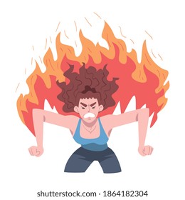 Furious Burning Woman, Stress, Burnout, Emotional Problems Concept Cartoon Style Vector Illustration
