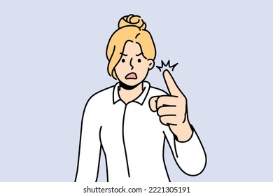 Furious businesswoman feel emotional screaming and scolding. woman point with finger shout and lecture. Vector illustration. 