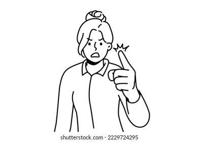 Furious businesswoman feel emotional screaming and scolding. Mad woman point with finger shout and lecture. Vector illustration. 