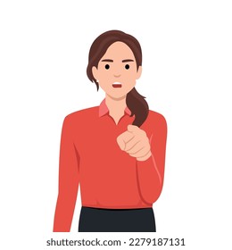 Furious businesswoman feel emotional screaming and scolding. woman point with finger shout and lecture. Flat vector illustration isolated on white background