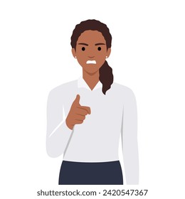 Furious businesswoman feel emotional screaming and scolding. woman point with finger shout and lecture. Flat vector illustration isolated on white background