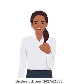 Furious businesswoman feel emotional screaming and scolding. woman point with finger shout and lecture. Flat vector illustration isolated on white background