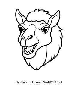 furious camel head in rough desert fur outline version one on white background Vector illustration