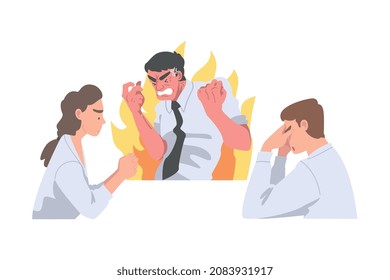 Furious Chief Screaming and Yelling in Anger at Scared Employee Vector Illustration