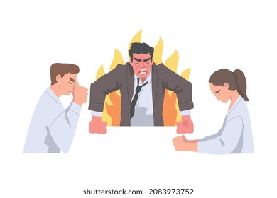 Furious Chief Screaming and Yelling in Anger at Scared Employee Vector Illustration