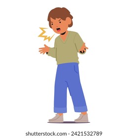 Furious Child, Face Flushed, Voice Piercing, Erupts In Angry Shouts. Unbridled Emotions Surge, Demanding Attention, Echoing Frustration And Discontent In A Tumultuous Display. Vector Illustration