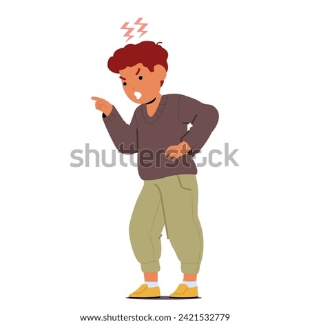 Furious Child Unleashes Thunderous Shouts, Face Contorted With Rage. Boy Character Demanding Attention And Resolution In A Torrent Of Unrestrained Frustration. Cartoon People Vector Illustration