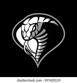 Furious cobra head sport vector logo concept isolated on dark background. Modern military professional team badge design. Premium quality wild snake t-shirt tee print illustration.