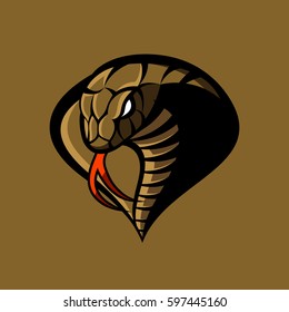 Furious cobra head sport vector logo concept isolated on khaki background. Modern military professional team badge design. Premium quality wild snake t-shirt tee print illustration.