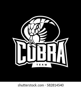 Furious cobra sport mono vector logo concept isolated on dark background. Web infographic military professional team pictogram. Premium quality wild snake t-shirt tee print illustration.