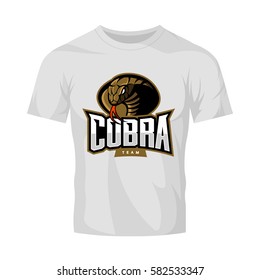 Furious cobra sport vector logo concept isolated on white t-shirt mockup. Modern web infographic professional team pictogram. Premium quality wild snake t-shirt tee print illustration.