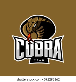 Furious cobra sport vector logo concept isolated on khaki background. Military professional team emblem design. Premium quality wild snake t-shirt tee print illustration.