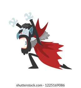 Furious Count Dracula screaming, vampire cartoon character wearing in a black suit and red cape vector Illustration on a white background
