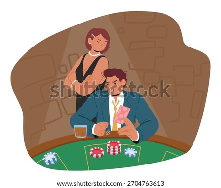 Furious couple of gamblers characters feeling rage and anger suffering gambling misfortune in poker vector illustration. Man and woman experiencing game losses destructive impact on relationships