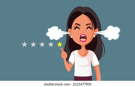 Furious Customer Giving One Star Review Vector Cartoon Illustration. Angry client rating poorly her experience with the product, service, or the company
