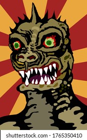 Un demonio furioso con colmillos