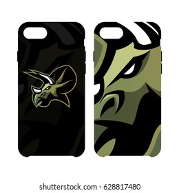 Furious dinosaur sport club vector logo concept smart phone case isolated on white background. Modern professional team badge mascot design. Premium quality wild reptile cell phone cover illustration.