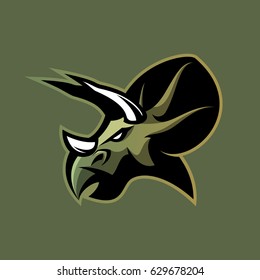 Furious dinosaur sport club vector logo concept isolated on khaki background. Modern team badge mascot design. Premium quality wild reptile t-shirt tee print illustration. Savage monster icon.
