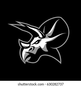 Furious dinosaur sport club vector logo concept isolated on black background. Modern team badge mascot design. Premium quality wild reptile t-shirt tee print illustration. Savage monster icon.
