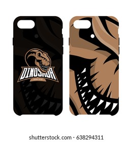 Furious dinosaur sport club vector logo concept smart phone case isolated on white background. Modern professional team badge mascot design. Premium quality wild reptile cell phone cover illustration.