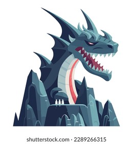Furious dragon with sharp teeth flying at night icon isolated