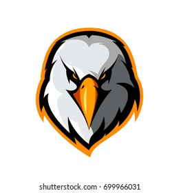 Furious eagle head athletic club vector logo concept isolated on white background. Modern sport team mascot badge design. Premium quality bird emblem t-shirt tee print illustration.