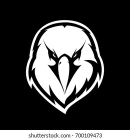 Furious eagle head athletic club vector logo concept isolated on black background. Modern sport team mascot badge design. Premium quality bird emblem t-shirt tee print illustration.