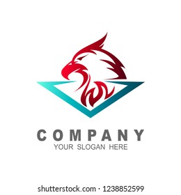 Furious eagle head sport vector logo concept isolated on withe background. modern angry predator professional, Eagle and triangle