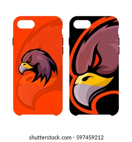Furious eagle head sport vector logo concept smart phone case isolated on white background. Modern professional team badge design. Premium quality wild bird artwork cell phone cover illustration.