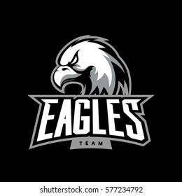 Furious eagle sport vector logo concept isolated on dark background. Web infographic professional team pictogram. Premium quality wild bird t-shirt tee print illustration.