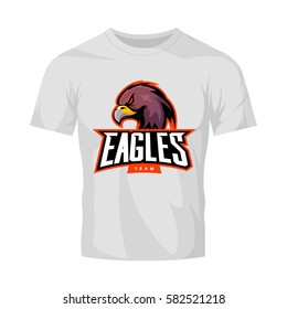 Furious eagle sport vector logo concept isolated on white t-shirt mockup. Modern web infographic professional team pictogram. Premium quality wild bird t-shirt tee print illustration.