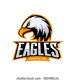 Furious eagle sport vector logo concept isolated on white background. Web infographic New York Brooklyn team pictogram. Premium quality wild bird t-shirt tee print illustration.