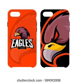 Furious eagle sport vector logo concept smart phone case isolated on white background. Web infographic team pictogram design. Premium quality wild bird artwork cell phone cover illustration.