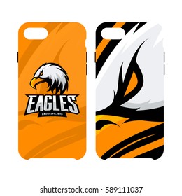 Furious eagle sport vector logo concept smart phone case isolated on white background. Web infographic New York Brooklyn team pictogram design. Wild bird artwork cell phone cover illustration.