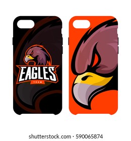 Furious eagle sport vector logo concept smart phone case isolated on white background. Professional team pictogram design. Premium quality wild bird artwork cell phone cover illustration.